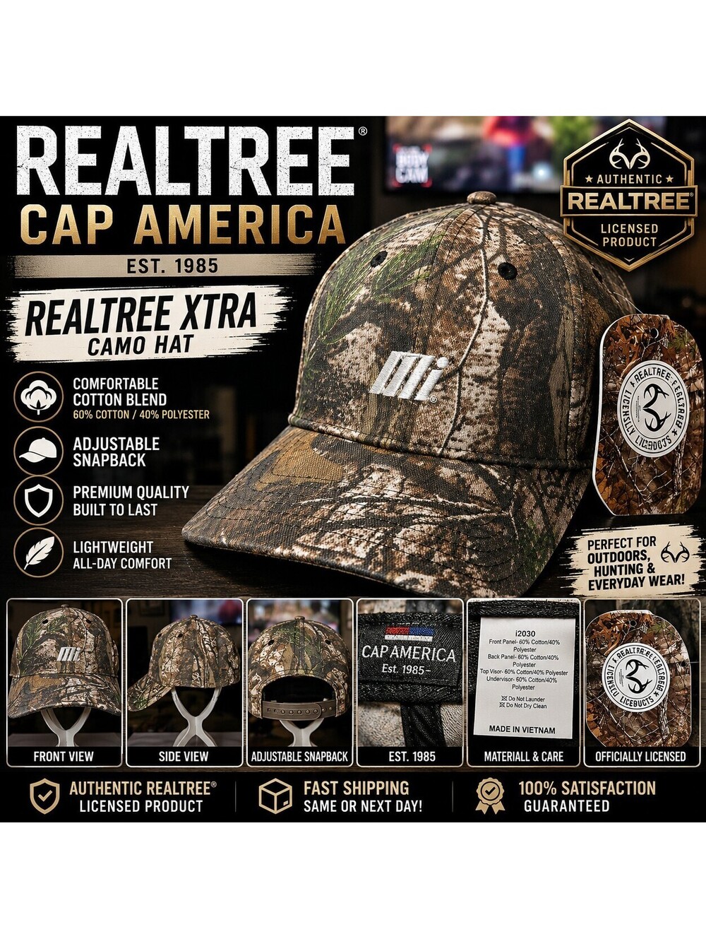 Realtree Xtra Camo Hat Cap America Adjustable Hunting NWT Licensed Outdoor